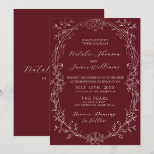 Classy Burgundy Floral Old Money Photo Wedding Invitation
