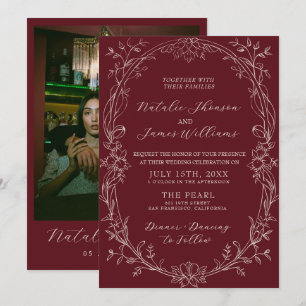Classy Burgundy Floral Romantic Old Money Wedding Invitation