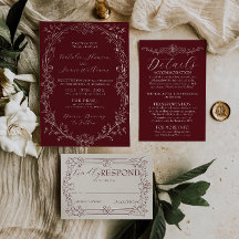 Classy Burgundy Floral Romantic Old Money Wedding