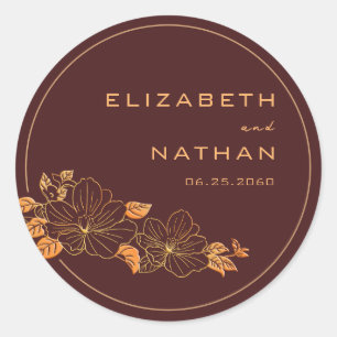 Classy Burgundy & Gold Floral Foliage Wedding Classic Round Sticker