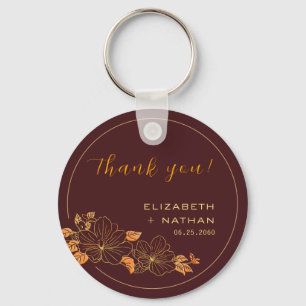 Classy Burgundy Gold Floral Wedding Thank You Key Ring