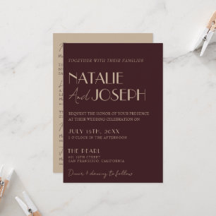 Classy Burgundy Gold Old Money All In One Wedding  Invitation