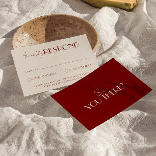 Classy Burgundy Ivory Old Money Timeless Wedding RSVP Card