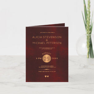 Classy burgundy metallic copper gold photo wedding invitation