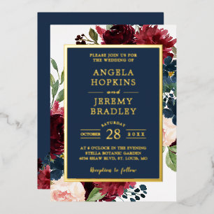 Classy Burgundy Red Navy Blue Floral Wedding Real