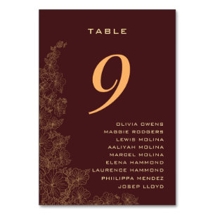 Classy Burgundy Subtle Floral Pattern Names  Table Number