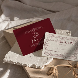 Classy Burgundy Wine Old Money Chic Wedding RSVP Card
