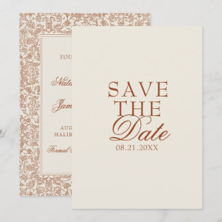 Classy Burnt Orange Boho Floral Terracotta Wedding Save The Date