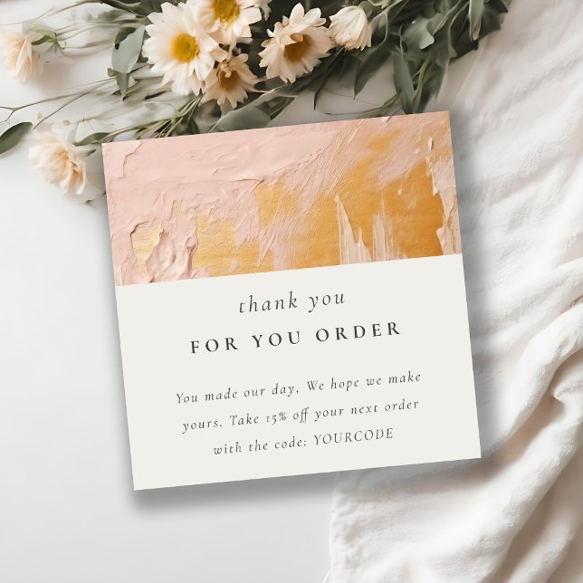 Classy Bush Pink Gold Oil Paint Texture Thank You Square Business Card (Creator Uploaded)