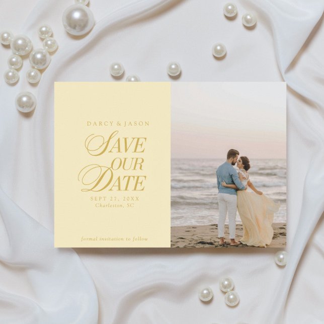 Classy Butter Yellow Elegant Save the Date Card (Classy Butter Yellow Elegant Save the Date Card)