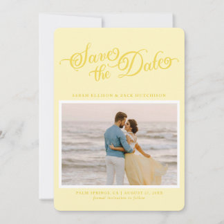 Classy Butter Yellow Elegant Script Save The Date