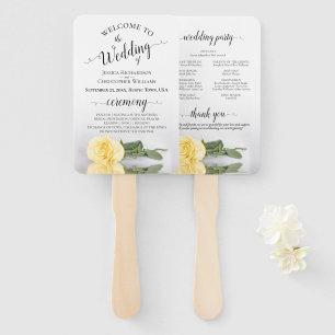 Classy Butter Yellow Rose Elegant Wedding Program Hand Fan