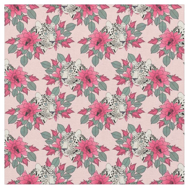 Classy cactus flowers and leopards design fabric (Close Up)