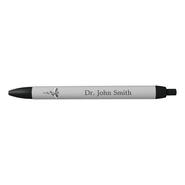 Classy Caduceus Noble Medical Elegant Black White Black Ink Pen (Front)