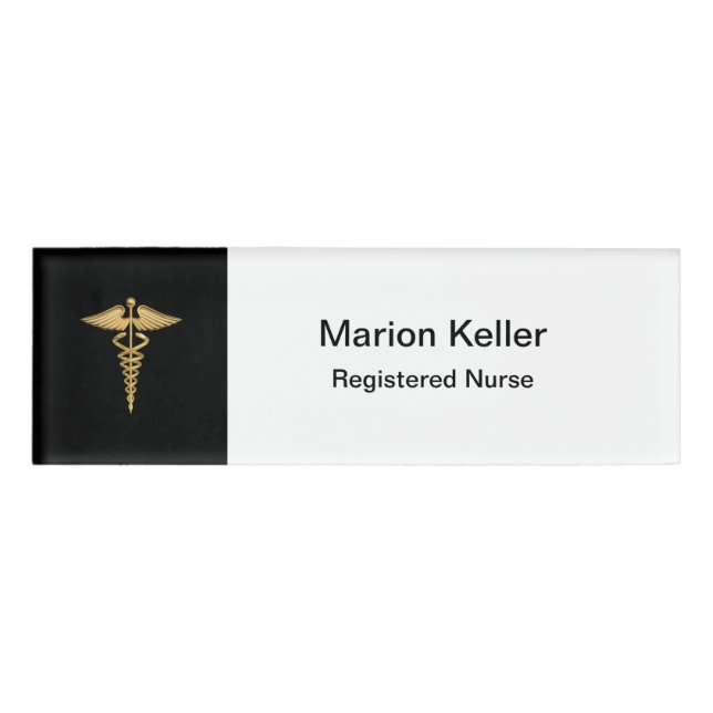 Classy Caduceus Registered Nurse Name Tag (Front)