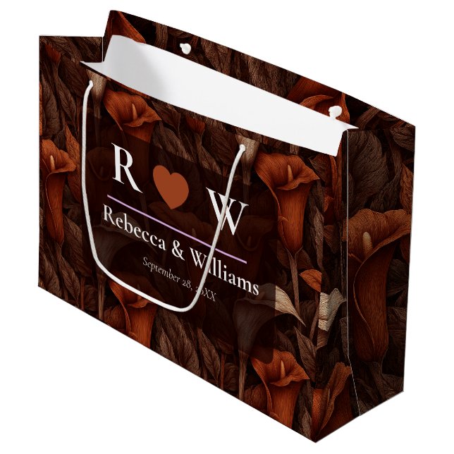 Classy Calla Lilies Themed Countryside Wedding Large Gift Bag (Front Angled)
