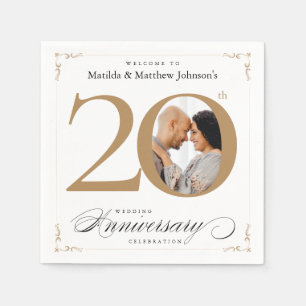 Classy Calligraphy 20th Anniversary White Gold Napkin