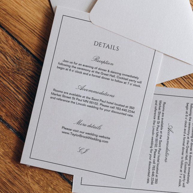 Classy Calligraphy Black and White Wedding Details Enclosure Card (Creator Uploaded)