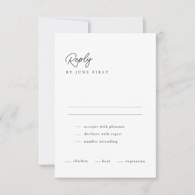 Classy Calligraphy Black White Wedding RSVP Card (Front)