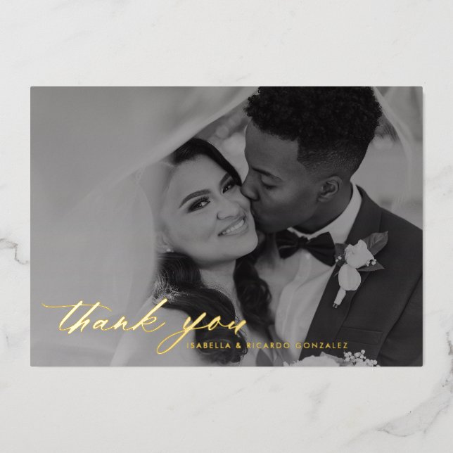 Classy Calligraphy Wedding Photo Thank You Real (Front)