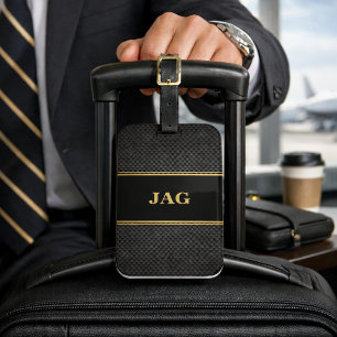 Classy Carbon Black & Gold Monogrammed Luggage Tag