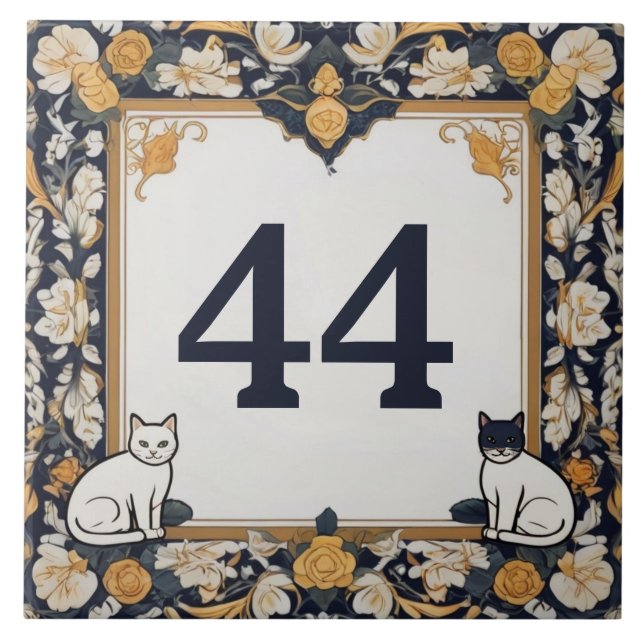 Classy Cat Custom House Number Plate Sign Plaque Tile (Front)