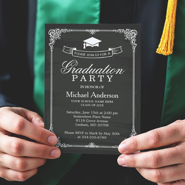 Classy Chalkboard Frame Modern Graduation Party Invitation (Creator Uploaded)
