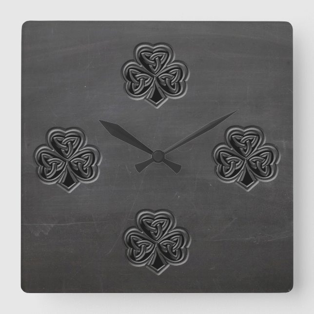 Classy Chalkboard Irish lucky shamrock Square Wall Clock (Front)