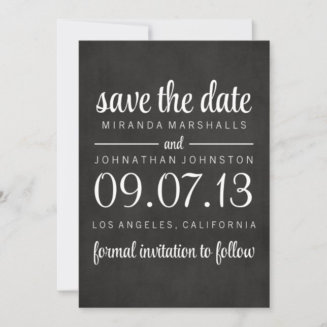 Classy Chalkboard Photo Save The Date Invites (Front)