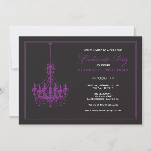 Classy Chandelier Bachelorette Invitation (purple) (Front)