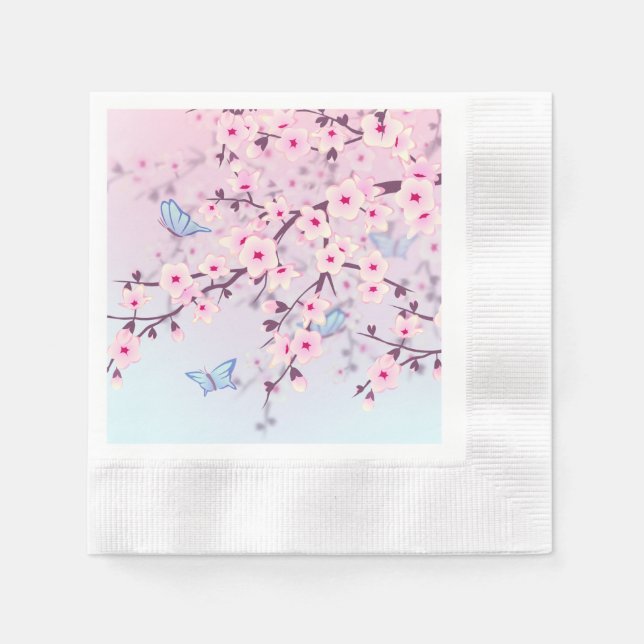 Classy Cherry Blossoms Blurred Background Napkin (Front)