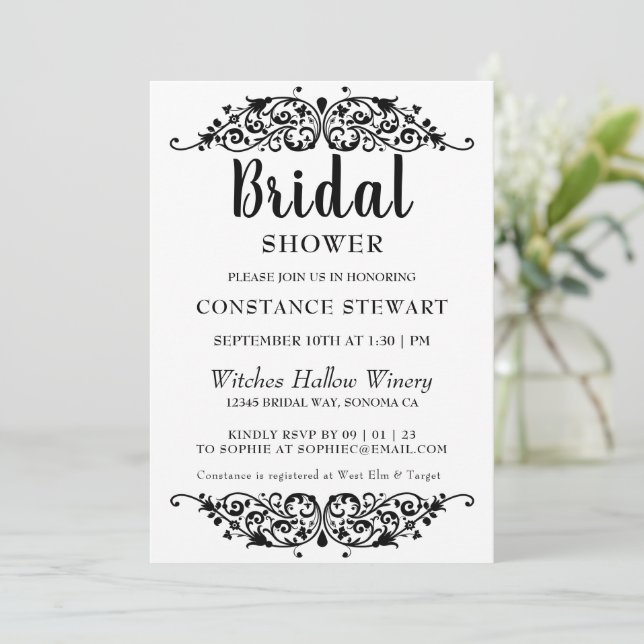 Classy Chic Black Bridal Shower Invitation (Standing Front)