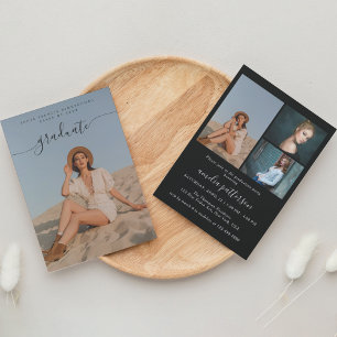 Classy Chic Black Photo Collage Graduation Party Invitation