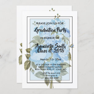 Classy Chic blue floral Graduation Invitation