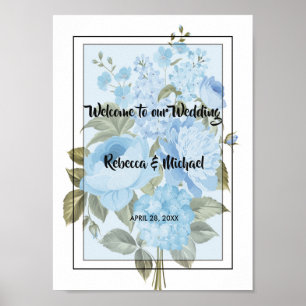 Classy Chic blue floral Welcome Poster