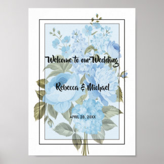 Classy Chic blue floral  Welcome Poster