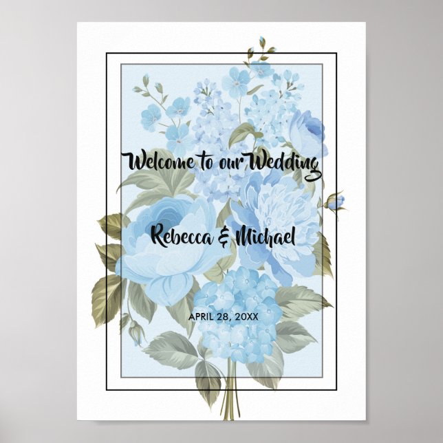 Classy Chic blue floral  Welcome Poster (Front)