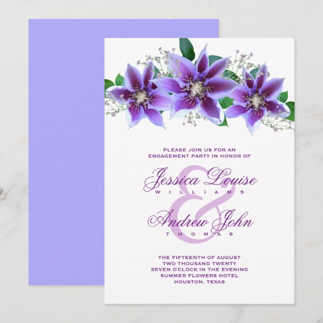 Classy Chic Clematis Engagement Party Invitation (Front/Back)