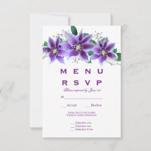 Classy Chic Clematis Wedding Menu RSVP