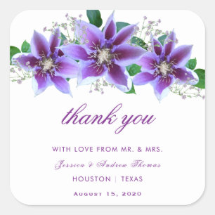 Classy Chic Clematis Wedding Thank You Square Sticker