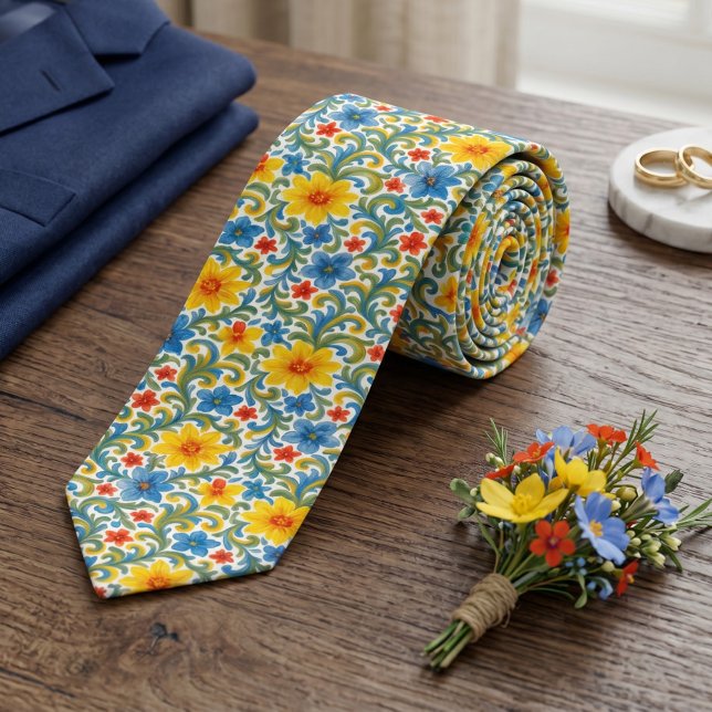 Classy Chic Colourful Leaves Floral Art Pattern Tie (Creator Uploaded)