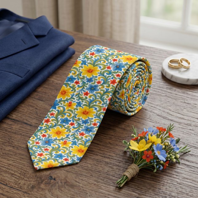 Classy Chic Colourful Leaves Floral Art Pattern Tie (Creator Uploaded)