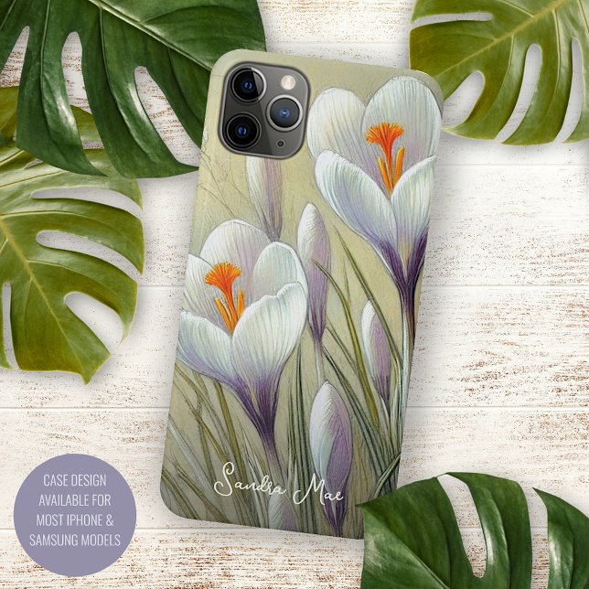 Classy Chic Crocuses Fine Art Botanical Drawing Case-Mate iPhone Case (Creator Uploaded)