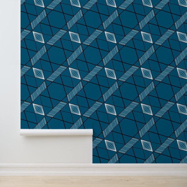   Classy Chic Deco Geometric Modern Dark Turquoise Wallpaper (Application)