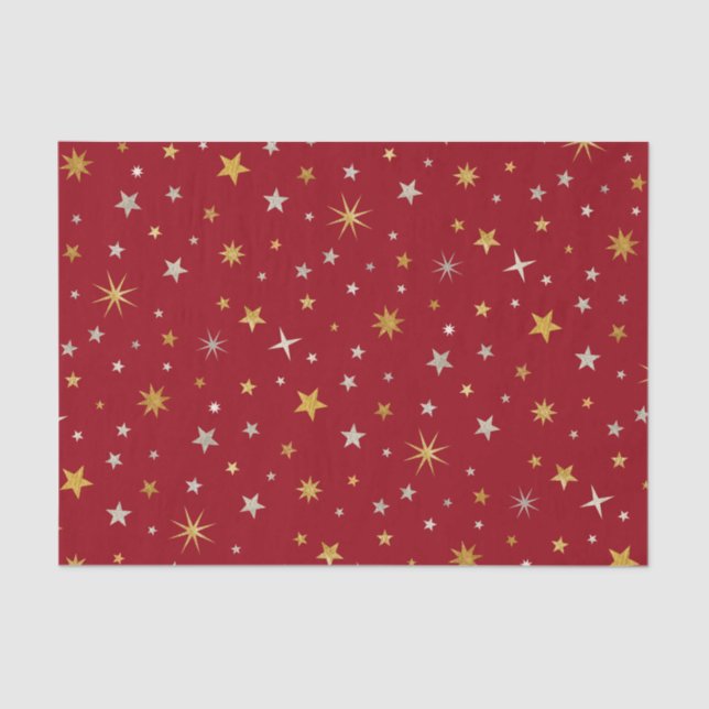 Classy Chic Elegant Gold Silver Red Christmas Star Tissue Paper (Front)