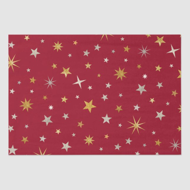 Classy Chic Elegant Gold Silver Red Christmas Star Tissue Paper (Front)