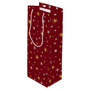 Classy Chic Elegant Gold Silver Red Christmas Star Wine Gift Bag