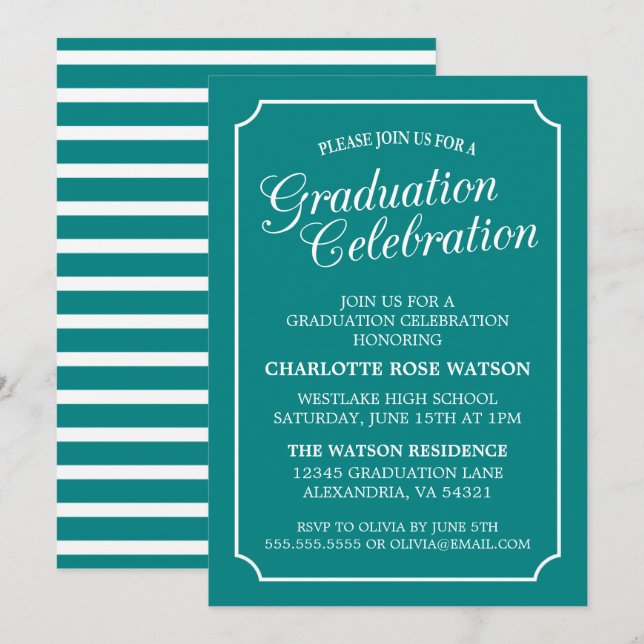 CLASSY CHIC ELEGANT GRADUATION PARTY INVITATION (Front/Back)