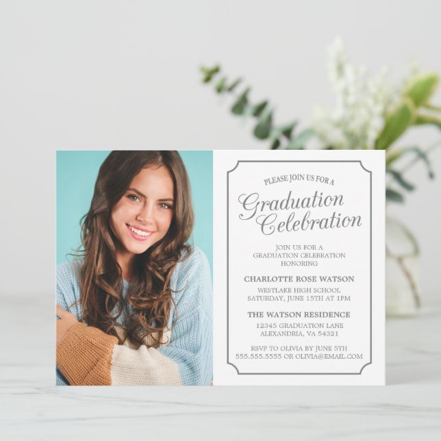 CLASSY CHIC ELEGANT GRADUATION PARTY INVITATION (Standing Front)