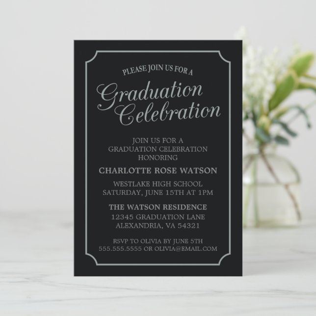 CLASSY CHIC ELEGANT GRADUATION PARTY INVITATION (Standing Front)
